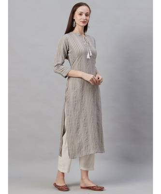 Indo Era Grey Striped Straight Kurtas 3