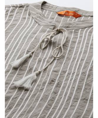 Indo Era Grey Striped Straight Kurtas 5