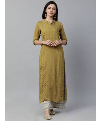 Indo Era Olive Solid Straight Kurtas 1
