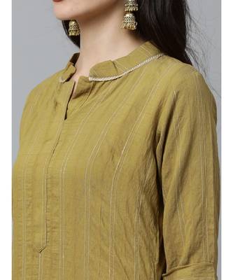 Indo Era Olive Solid Straight Kurtas 2