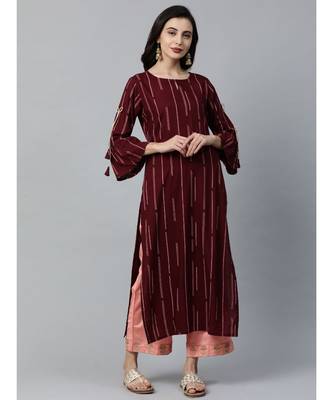 Indo Era Maroon Solid Straight Kurtas 1