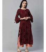 Indo Era Maroon Solid Straight Kurtas
