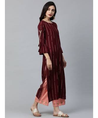 Indo Era Maroon Solid Straight Kurtas 2