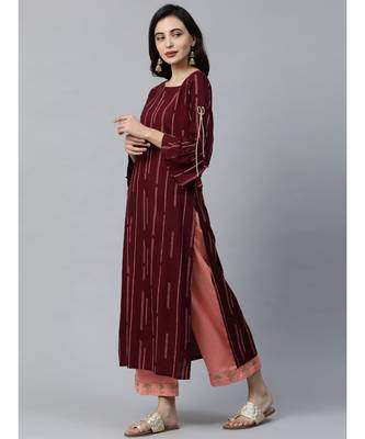 Indo Era Maroon Solid Straight Kurtas 3