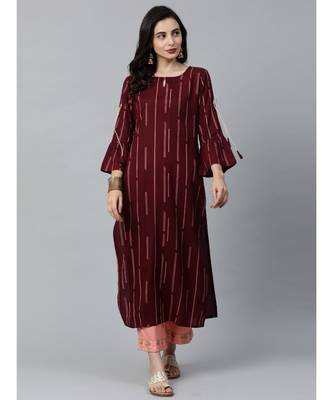Indo Era Maroon Solid Straight Kurtas 4