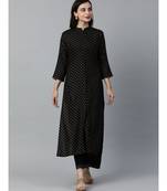 Indo Era Black Foil Printed Straight Kurtas