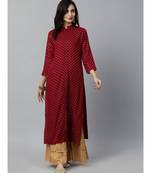 Indo Era Maroon Foil Printed Straight Kurtas