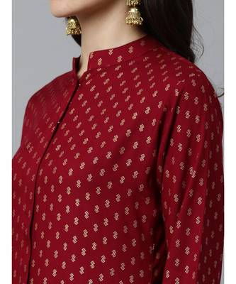 Indo Era Maroon Foil Printed Straight Kurtas 5