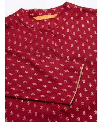 Indo Era Maroon Foil Printed Straight Kurtas 6