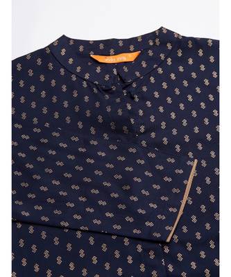 Indo Era Navy Blue Foil Printed Straight Kurtas 5