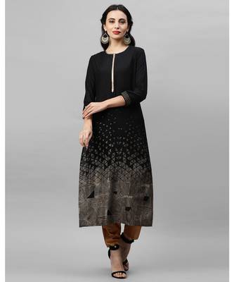 Indo Era Black Foil Printed Straight Kurtas 1