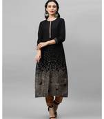 Indo Era Black Foil Printed Straight Kurtas