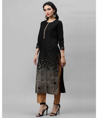 Indo Era Black Foil Printed Straight Kurtas 2