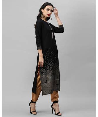Indo Era Black Foil Printed Straight Kurtas 3