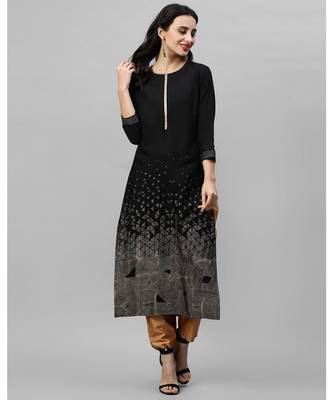 Indo Era Black Foil Printed Straight Kurtas 4