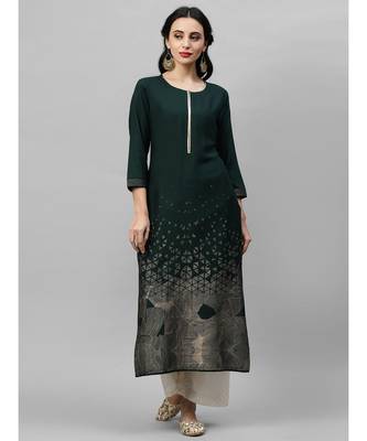 Indo Era Green Foil Printed Straight Kurtas 1