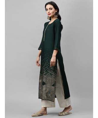 Indo Era Green Foil Printed Straight Kurtas 2
