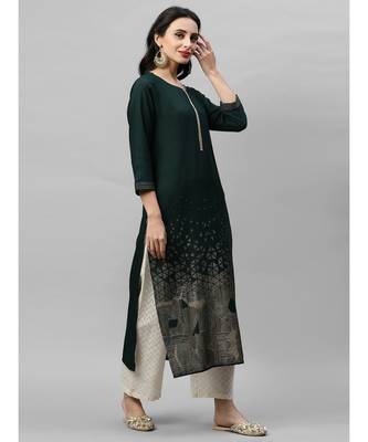 Indo Era Green Foil Printed Straight Kurtas 3
