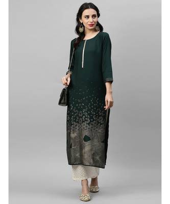Indo Era Green Foil Printed Straight Kurtas 4