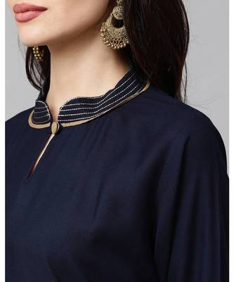 Indo Era Navy Blue Foil Printed Straight Kurtas 5
