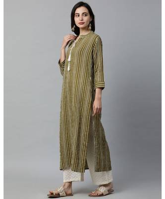 Indo Era Green Striped Straight Kurtas 2