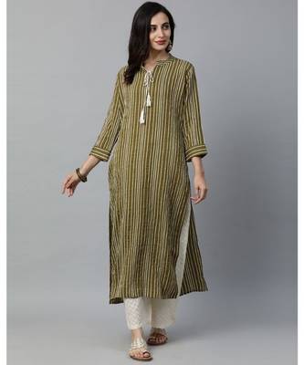 Indo Era Green Striped Straight Kurtas 4