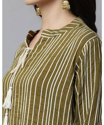 Indo Era Green Striped Straight Kurtas 5