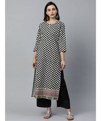 Indo Era Black Printed Straight Kurtas 1