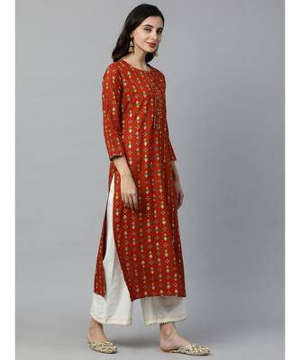 Indo Era Rust Foil Printed Straight Kurtas 2