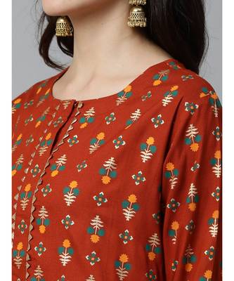 Indo Era Rust Foil Printed Straight Kurtas 5