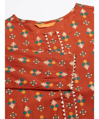 Indo Era Rust Foil Printed Straight Kurtas 6