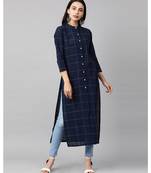 Indo Era Navy Blue Solid Straight Kurtas