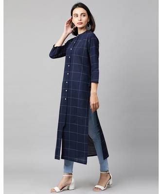 Indo Era Navy Blue Solid Straight Kurtas 3