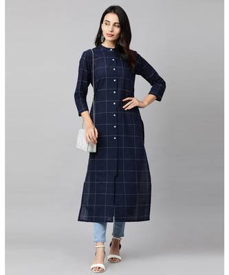 Indo Era Navy Blue Solid Straight Kurtas 4