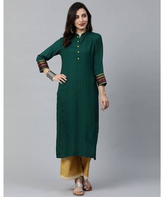 Indo Era Green Solid Straight Kurtas 1