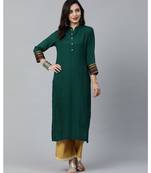 Indo Era Green Solid Straight Kurtas