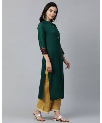 Indo Era Green Solid Straight Kurtas 2