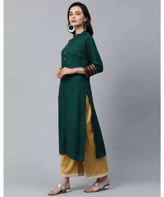 Indo Era Green Solid Straight Kurtas 3