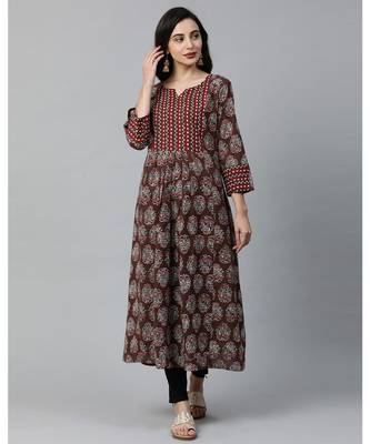 Indo Era Brown Printed Anarkali Kurtas 1
