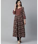Indo Era Brown Printed Anarkali Kurtas
