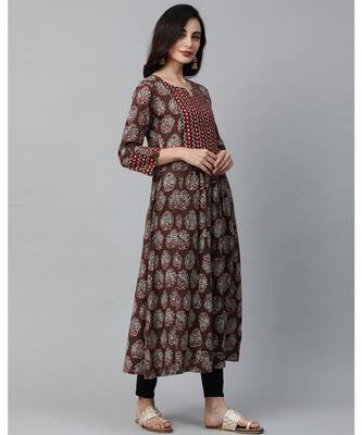 Indo Era Brown Printed Anarkali Kurtas 2