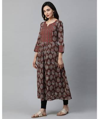 Indo Era Brown Printed Anarkali Kurtas 3