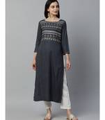 Indo Era Grey Foil Printed Straight Kurtas