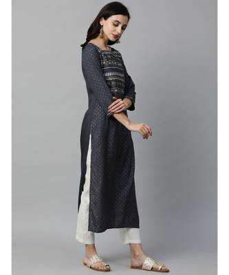 Indo Era Grey Foil Printed Straight Kurtas 2