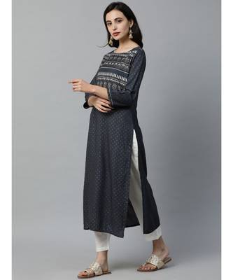 Indo Era Grey Foil Printed Straight Kurtas 3