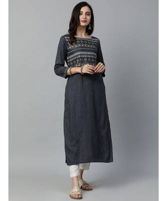 Indo Era Grey Foil Printed Straight Kurtas 4