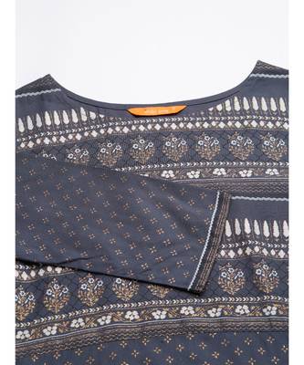 Indo Era Grey Foil Printed Straight Kurtas 6