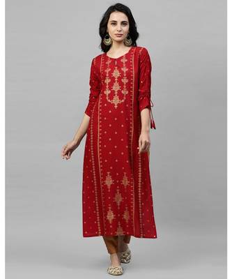Indo Era Red Foil Printed Straight Kurtas 1