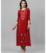 Indo Era Red Foil Printed Straight Kurtas