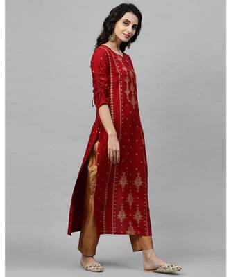 Indo Era Red Foil Printed Straight Kurtas 3